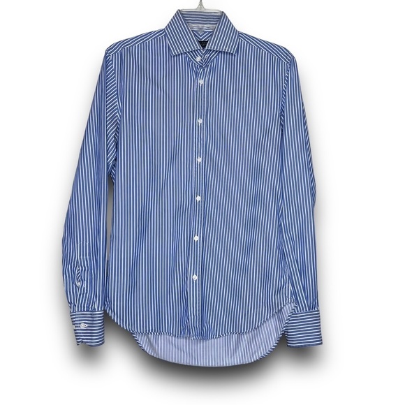ZARA MAN Blue Striped Long Sleeved Button Front Tailored Fit Dress Shirt 14 Neck - Picture 1 of 5
